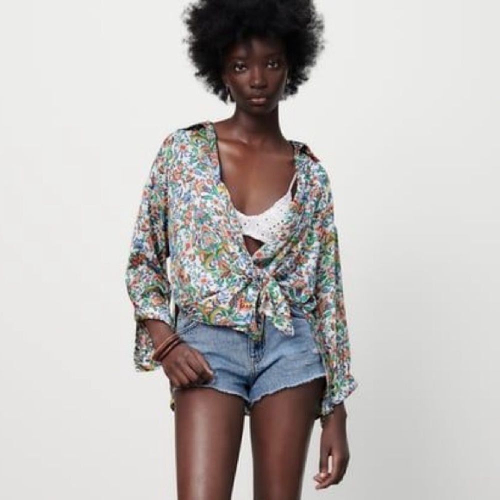 ZARA FLORAL PRINT SATIN SHIRT